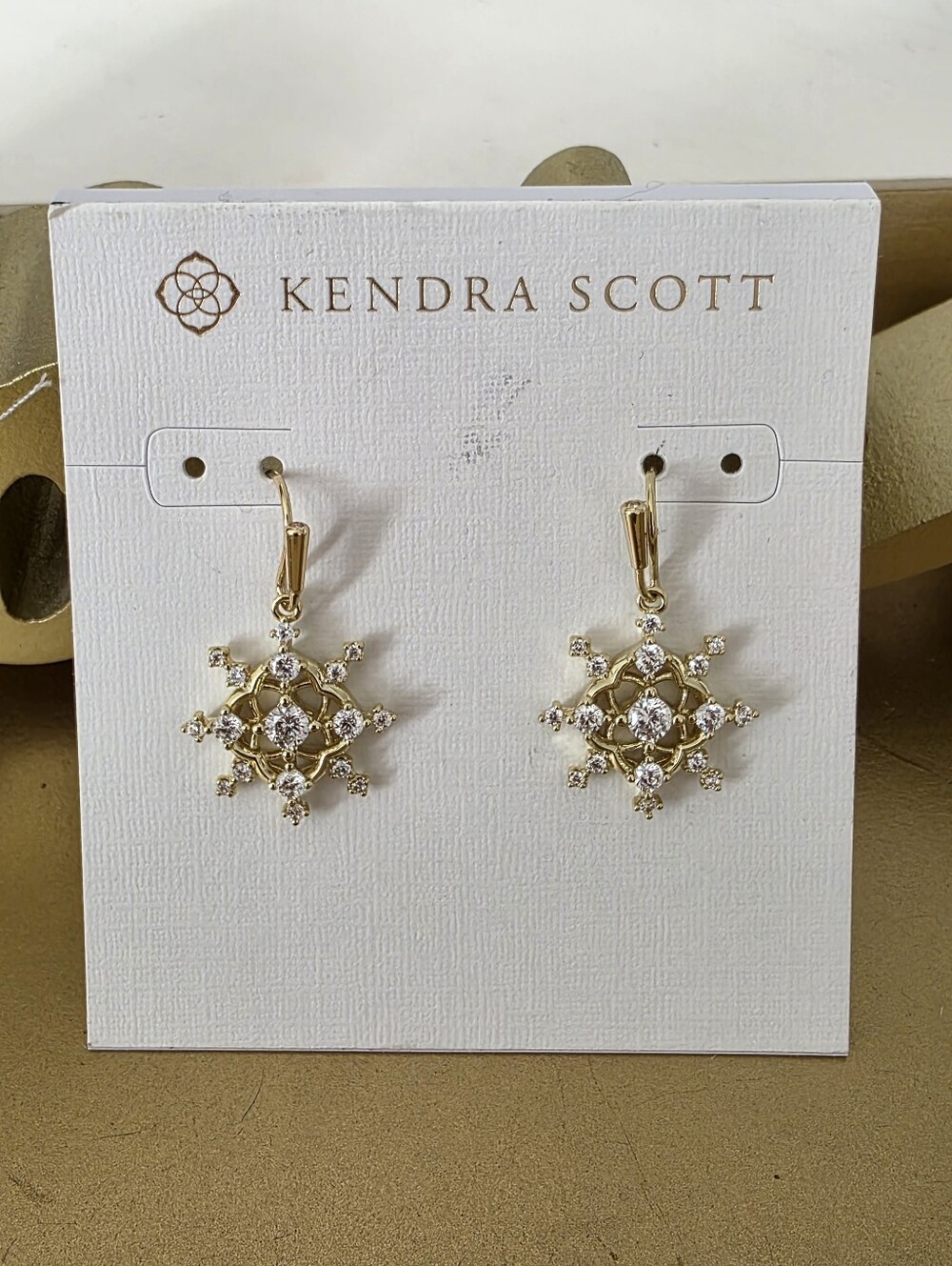 Kendra Scott Gold and Clear Crystal Snowflake Drop Earrings